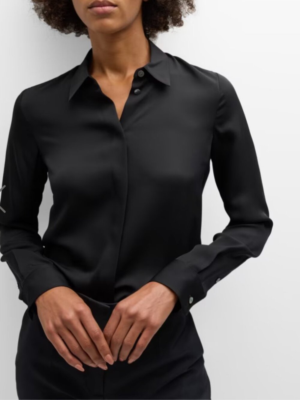 LIKE NEW Theory Classic Fitted Silk Shirt Black